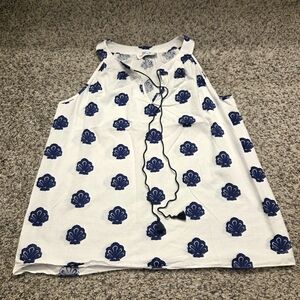 Women's White and Blue Sleeveless Top